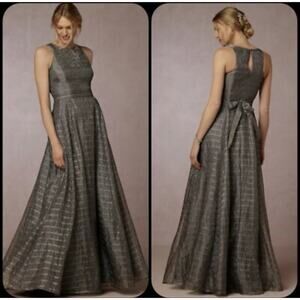 Aidan Mattox Gray Embellished Halter Gown Size 4 Metallic Organza